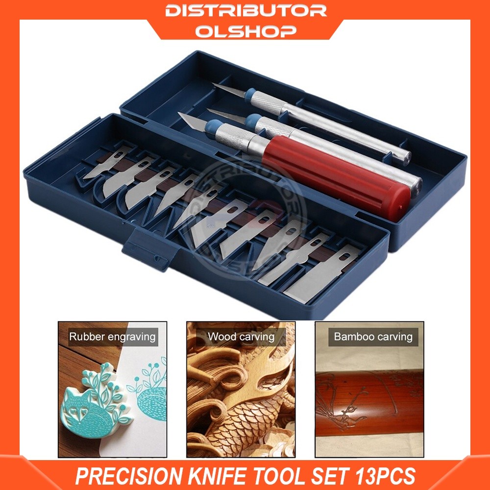 

Hobby Knife Tool Set 13 Pcs Mata Pisau Ukir Pahat Kayu Mini
