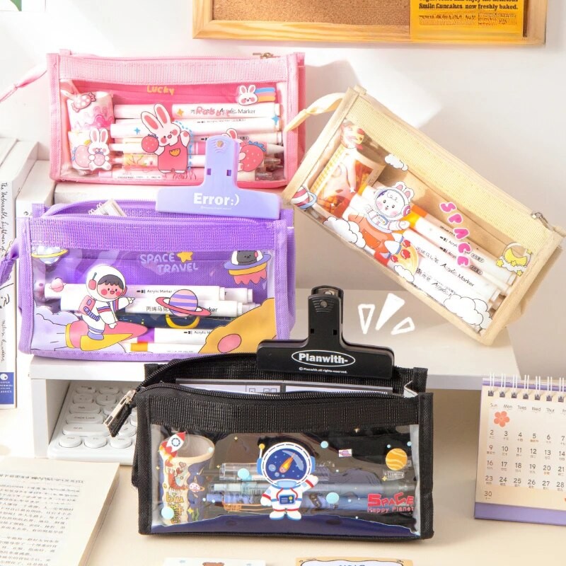 

Cute Cartoon 6-layer Transparent Pencil Case Multi-functional Storage Stationery Box School Supplies Kawaii Stationery Bag 1pc