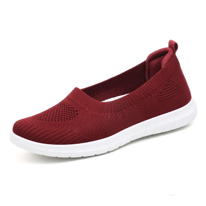 sepatu wanita sneakers import sol karet  hitam flat shoes slip on 21 - Maroon, 38