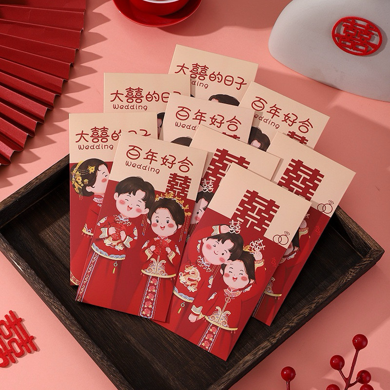 

TokoSasa 6pcs Angpao TEBAL Premium Red Wedding / Amplop Merah Tebal Pernikahan / Angpao Couple Karakter Lucu / Angpau Sangjit Hantaran Lamaran Nikah / Red Pocket Character Wed Pasangan Ready Stock