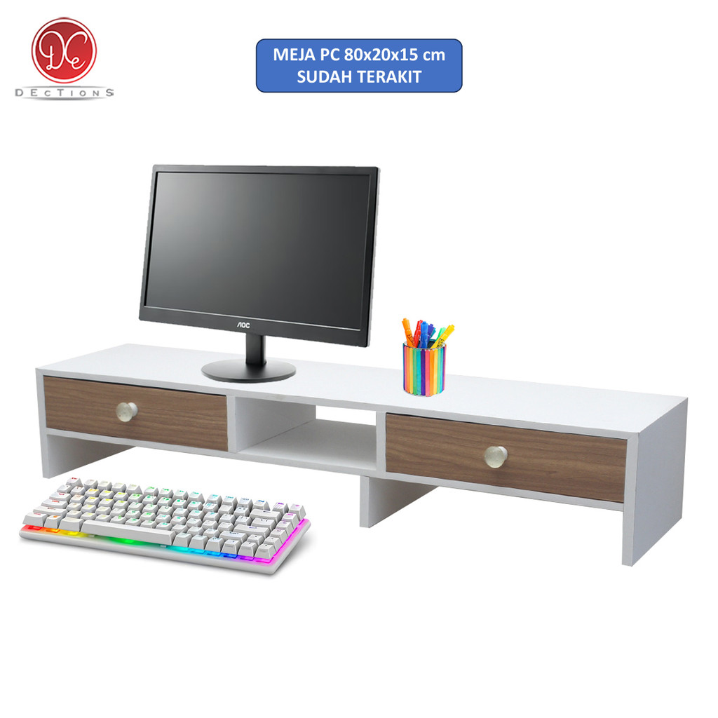Dections Meja Monitor Dudukan Komputer Minimalis 2 Laci Bahan Kayu - Stand PC Modern 80x20x15cm