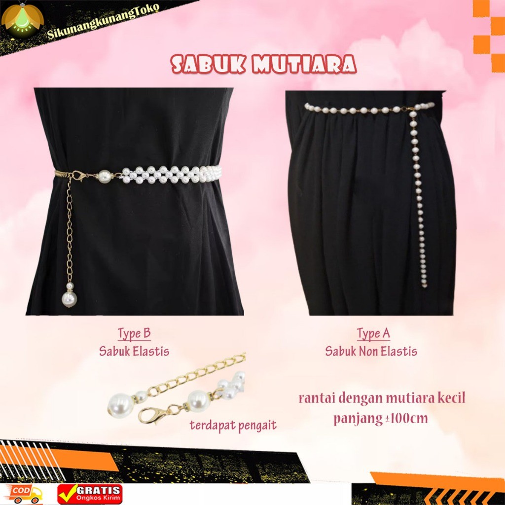 (SKN) Gesper Belt Ikat Pinggang Wanita Model Rantai Mutiara Karet dan Non Karet Sabuk Manik Elastis 