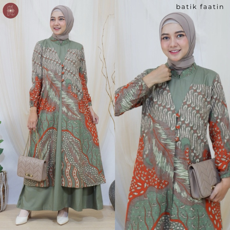 Batik Faatin | Zayna Dress | Gamis Batik Couple Katun Kombinasi Polos toyobo premium