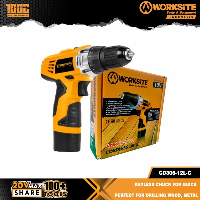 Bor Baterai 12V Cordless Drill Bor Multifungsi Kits Worksite