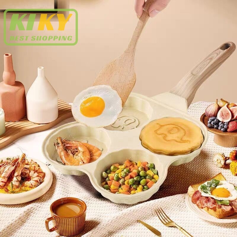 TERLARIS 4 Lubang Wajan Burger Telur Panci Dengan Alas Datar Anti Lengket Penggorengan Sarapan Pola