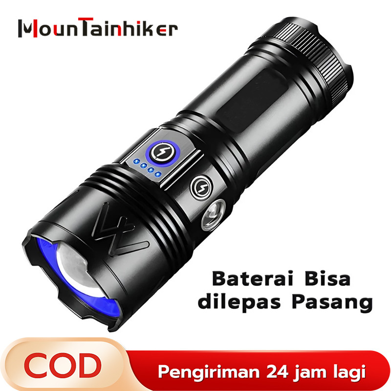 Senter LED Super Terang Super Terang Senter Zoom In Out B55 2200 lumens Flashlight Side Lamp Waterpr