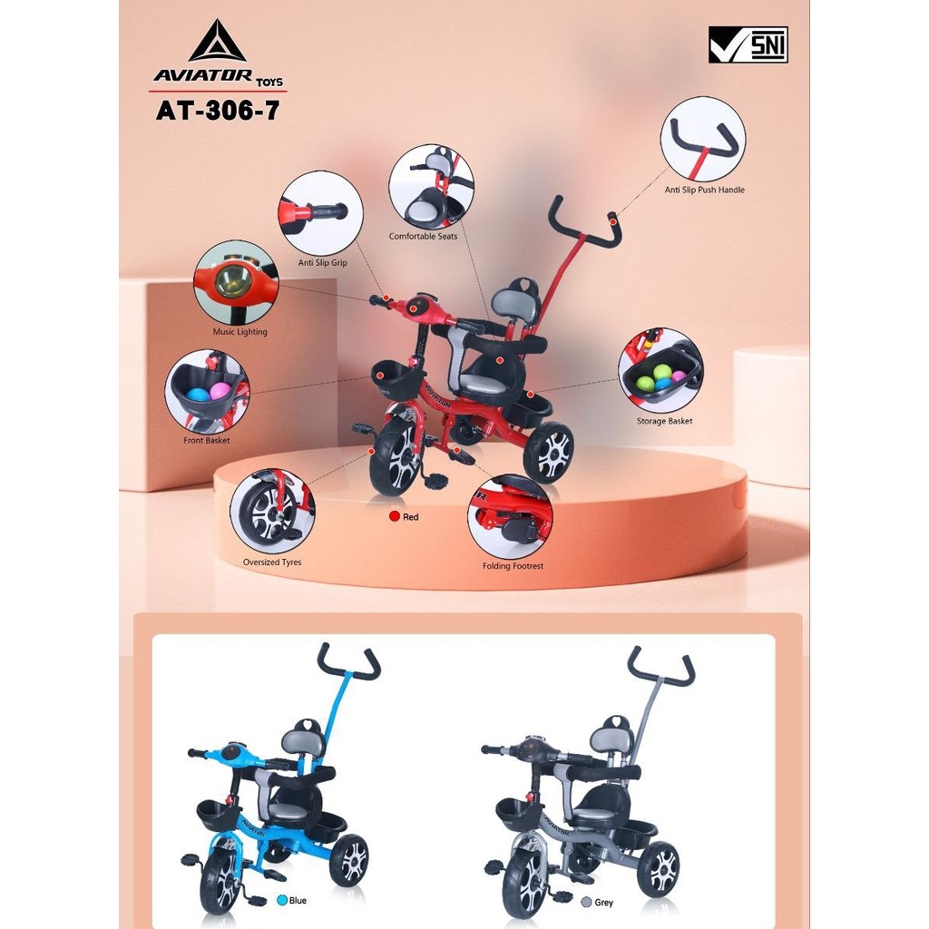 Sepeda Anak Roda 3 - Aviator Tricycle 306-7 | Sepeda Anak Bisa Hadap Depan/ Belakang | Bisa Didorong