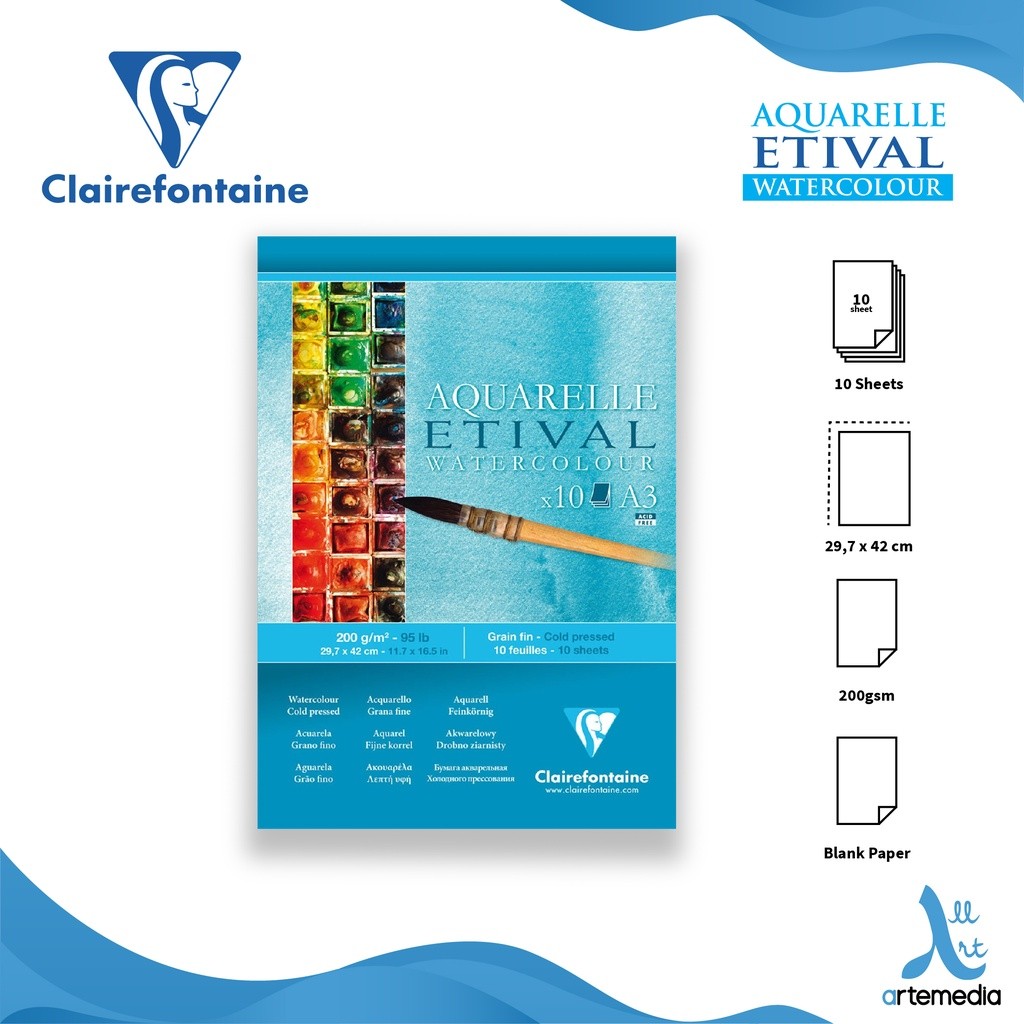 

Gramedia Surabaya - Clairefontaine Etival Watercolor Pad A3 Cold Pressed 200gsm