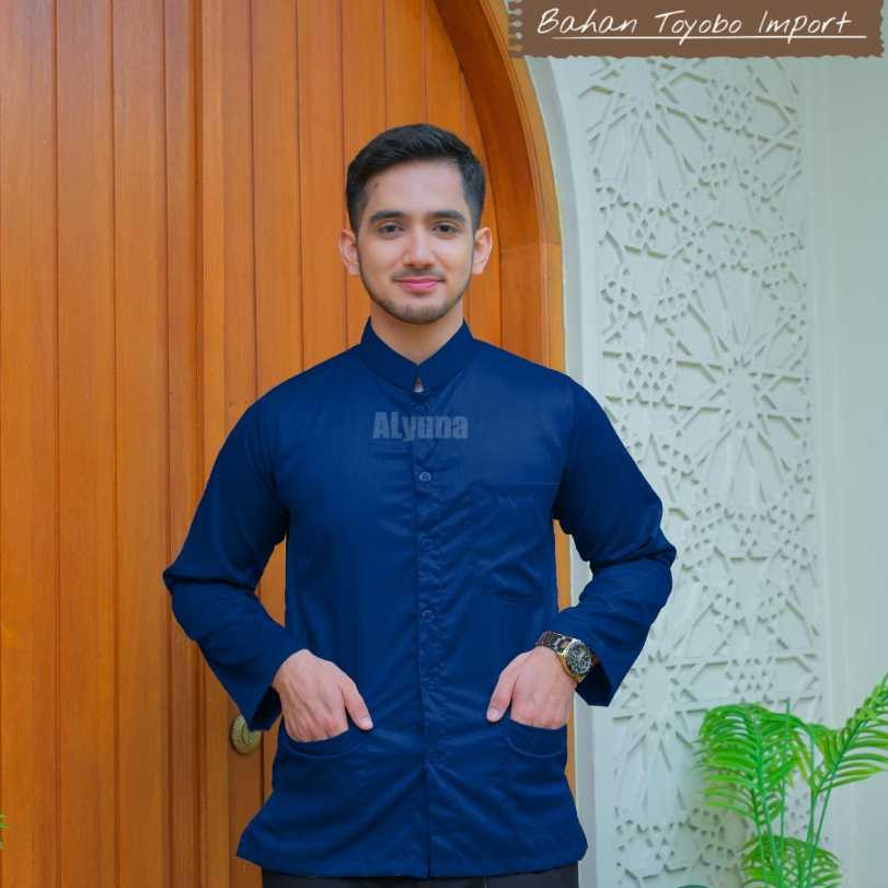 Baju Koko Haibah Dewasa Lengan Panjang Bahan Toyobo Premium Warna Navy Polos