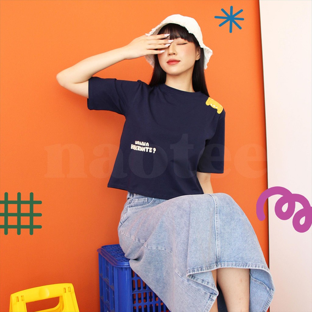 Croptop / Crop Top Kaos Wanita - BEAR HIBERNATE - NAOTEE KAOS
