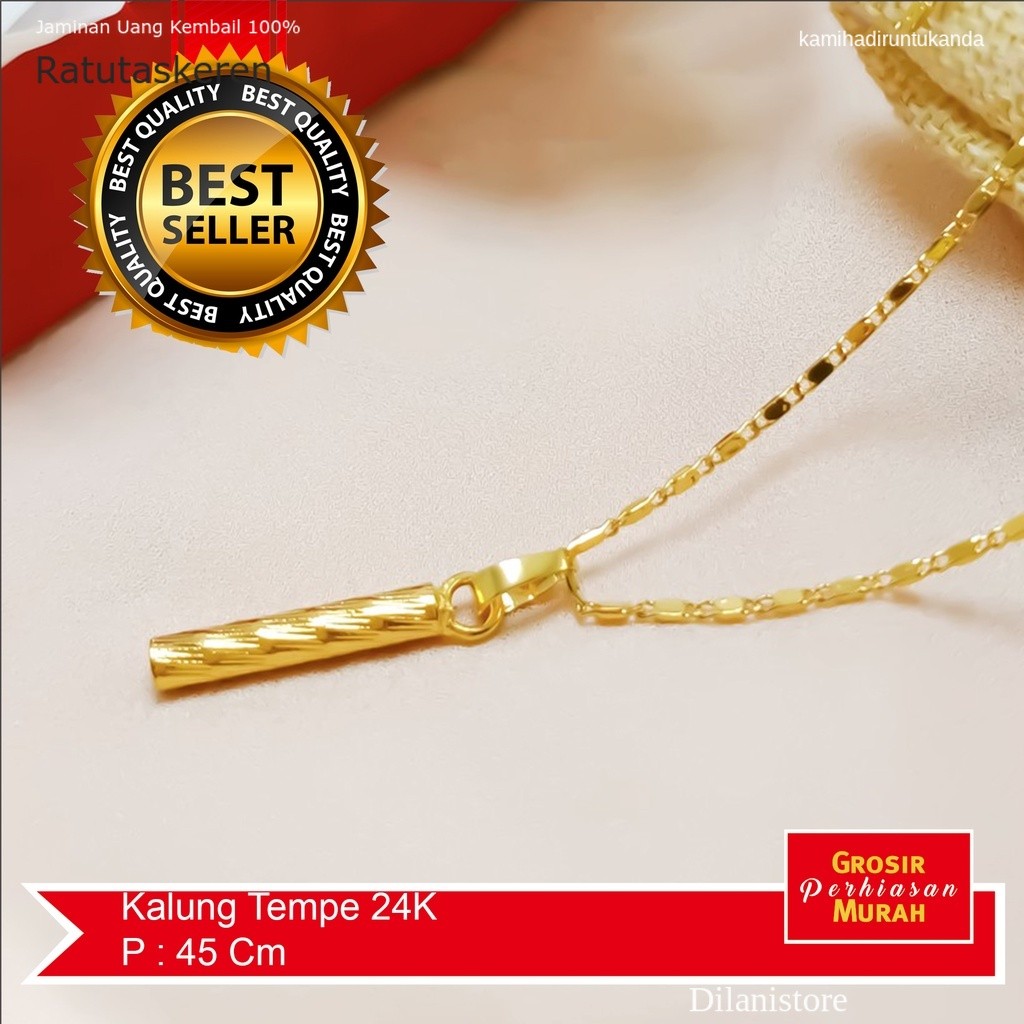 Kalung Titanium Zamzam1124 24k Tempe Gold Anti Luntur RI9-501 Liontin Bambu Cantik Perhiasan Fashion