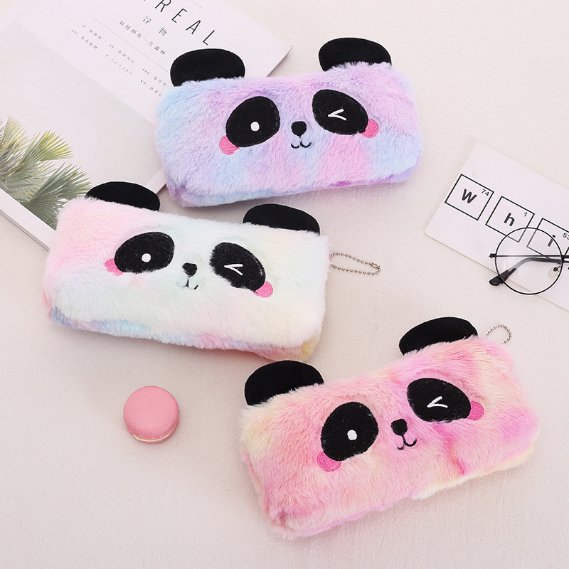 

12 pcs/lot Cartoon Panda Plush Pencil Case Kawaii Pencil Box Cosmetic Pen Bag Stationery School Supplies