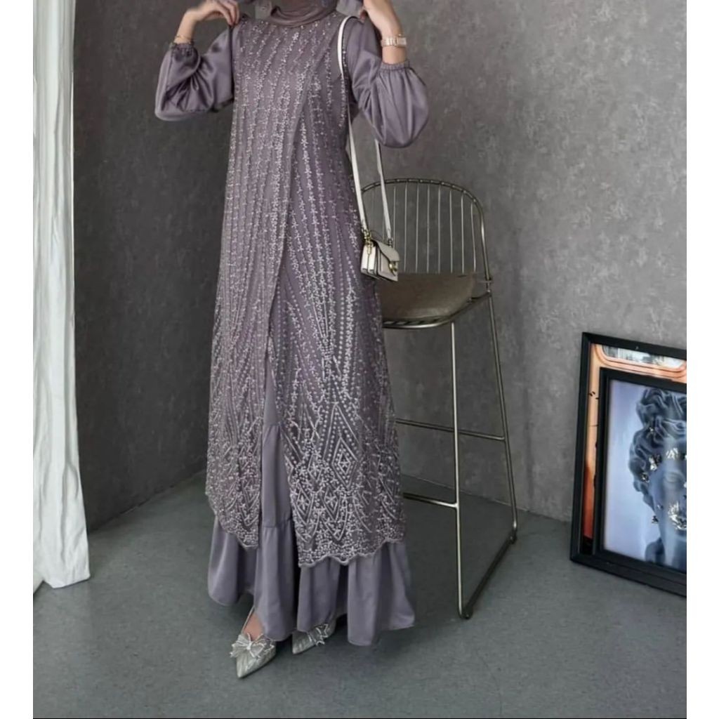Baju Gamis Brokat Livia dress Baju Pesta Kondangan Terbaru Gamis Mewah 2024 Gaun Brokat Pesta Mewah