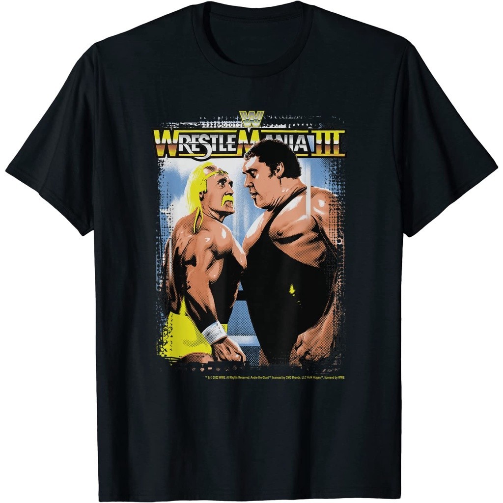 Kaos Baju Dewasa Design Print WWE Hulk Hogan and Andre the Giant Wrestle Mania III T-Shirt Original 