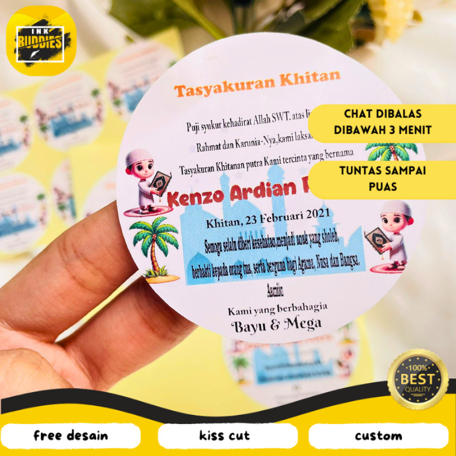 

INB 2-6 threemind stiker tasyakuran khitanan bahan chromo free desain cetak a3 kiss cut