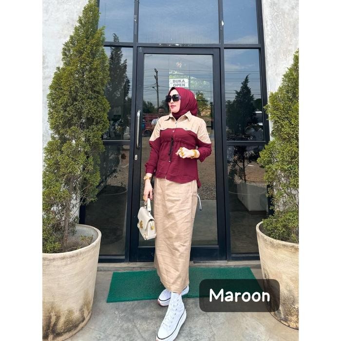 NEW -Kimmy OneSet Cargo Rok Street Panjang - FUSIA, JUMBO LD 130