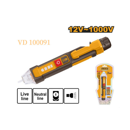Ingco VD100091 Tespen Test Pen Digital Baterai AC 12-1000V Voltage Detector