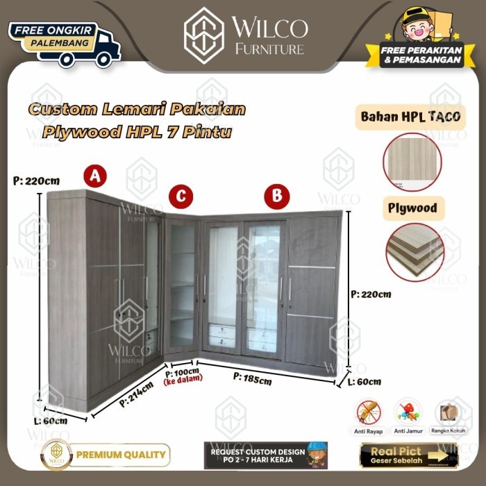Custom Lemari Pakaian Plywood HPL 7 Pintu | Lemari Baju Custom Plywood HPL TACO Modern - Lemari C