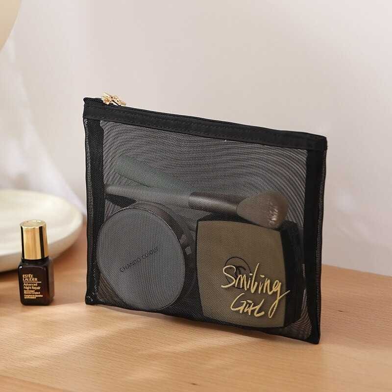 

Smiling Girls Tas Make Up Kosmetik Transparent Mesh Flat Mouth Bag - SMG1 -BESTINME