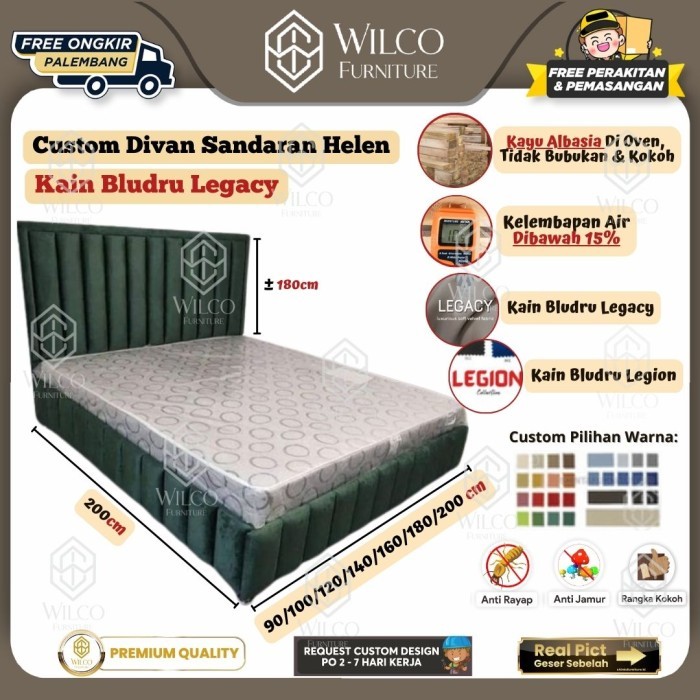 Custom Divan Sandaran Helen | Custom Divan Sandaran Kain Bludru | Divan Helena Bludru Custom - 100x2