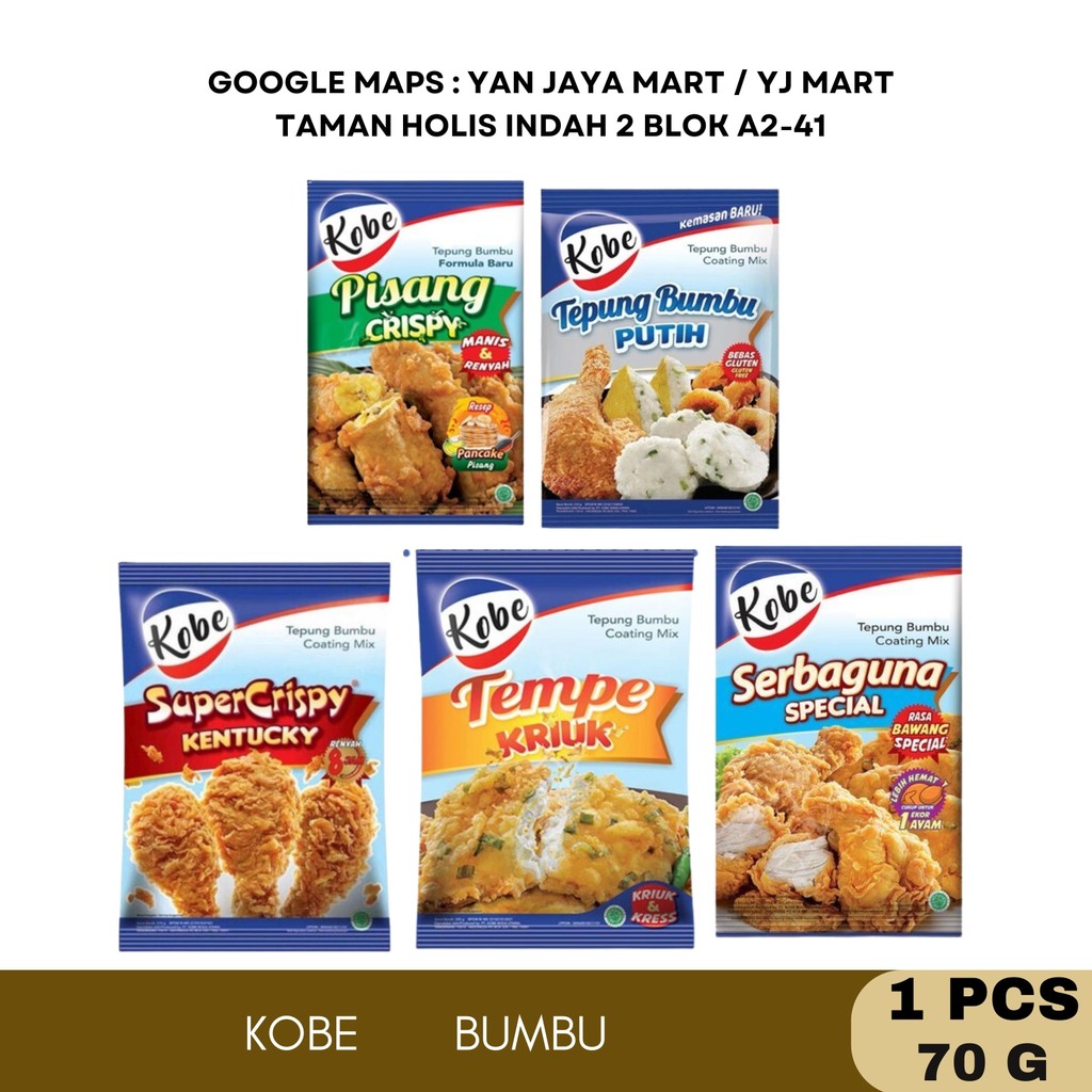 

Kobe Tepung Bumbu Pisang/Putih/Super Crispy/Tempe/Serbaguna 70g/Nasgor 20g 1PCS