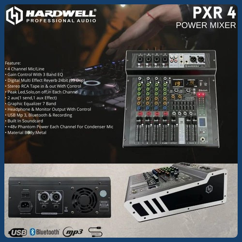 Power Mixer Audio Hardwell PXR 4 | PXR4 Professional Audio Mixer Karaoke USB Bluetooth Original