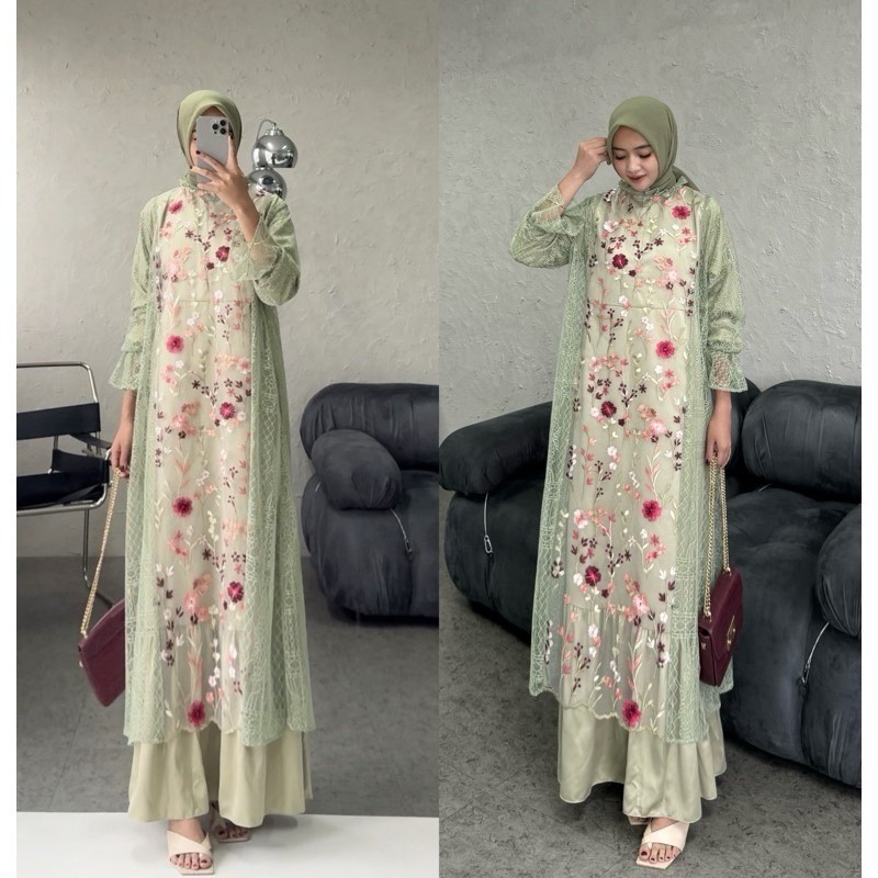 HANA DRESS + OUTER BRUKAT TILE GARDEN BUSUI FRIENDY  / DRESS SATIN POLOS DRESS KONDANGAN MEWAH