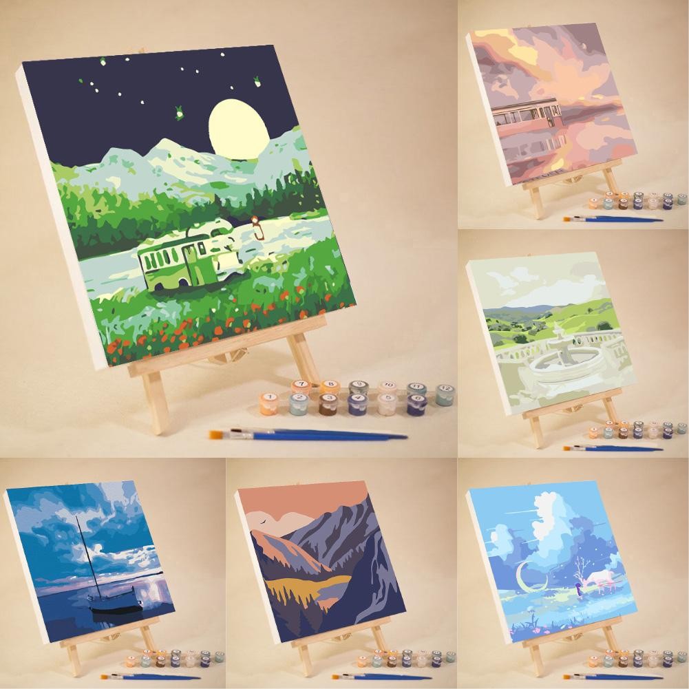 

1 Set Painting By Numbers Flowers House Landscape Picture Acrylic Decor Oil Gift Hand Painted Art Paint Package Painting Ho K8C0