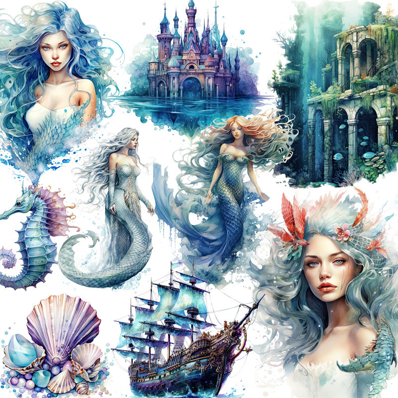 

20Pcs/Pack Submarine Mermaid Sticker DIY Craft Scrapbooking Album Junk Journal Decorative Stickers