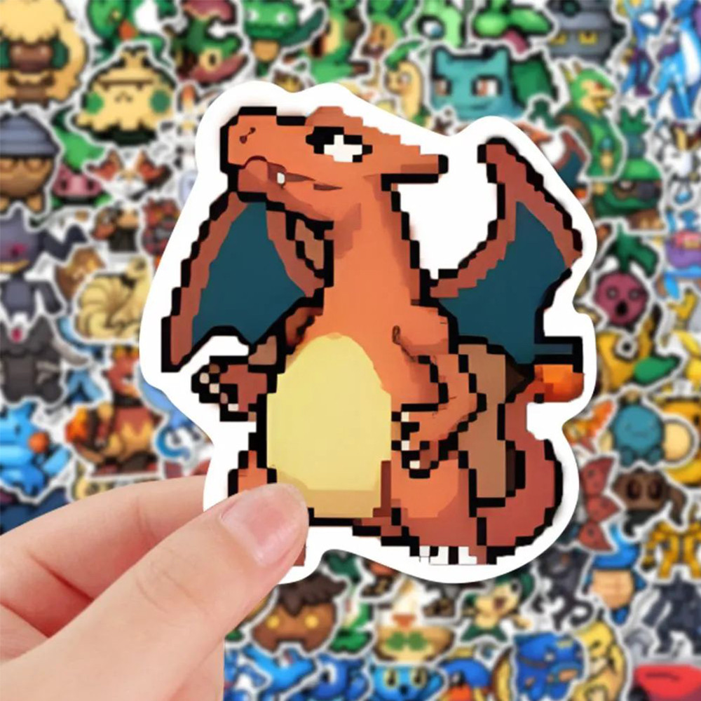 

10/30/50/111pcs Cute Pixel Style Pokemon Stickers Anime DIY Luggage Laptop Kawaii Pikachu Squirtle Cartoon Decal Fun for Kid Toy