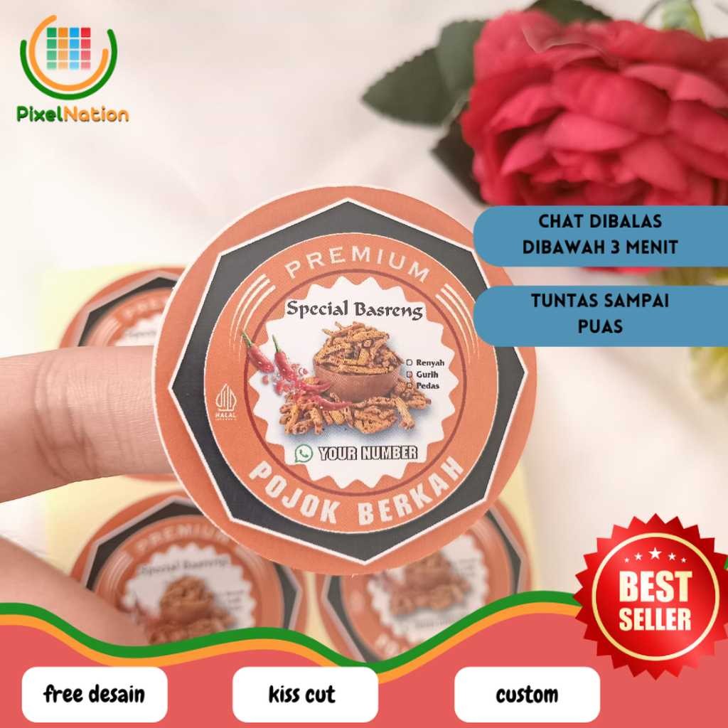 

PiNat Cetak Stiker Makanan Basreng Pedas Sticker Cemilan Baso Goreng Free Desain Label Custom