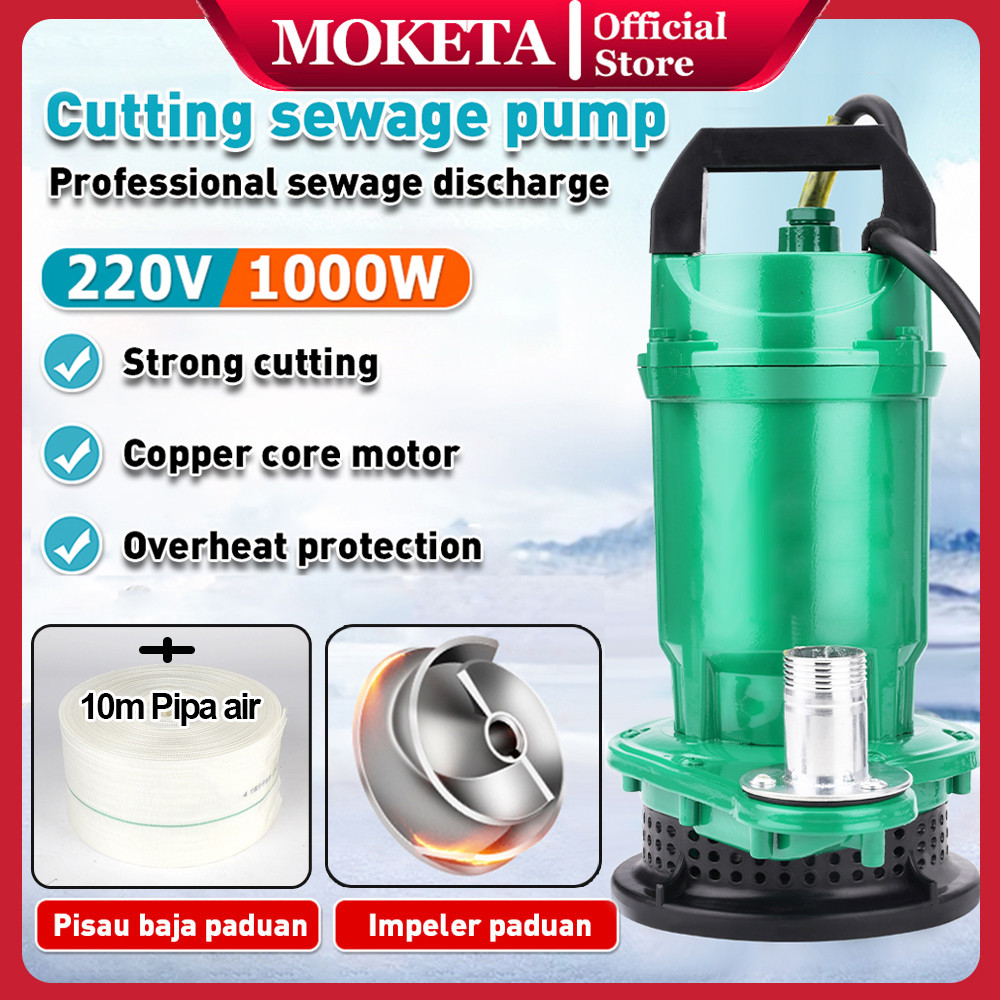 Moketa Pompa Celup Air Kotor 1000w Submersible Pump 220V Pompa Jet Jenis Pemotongan Blowdown
