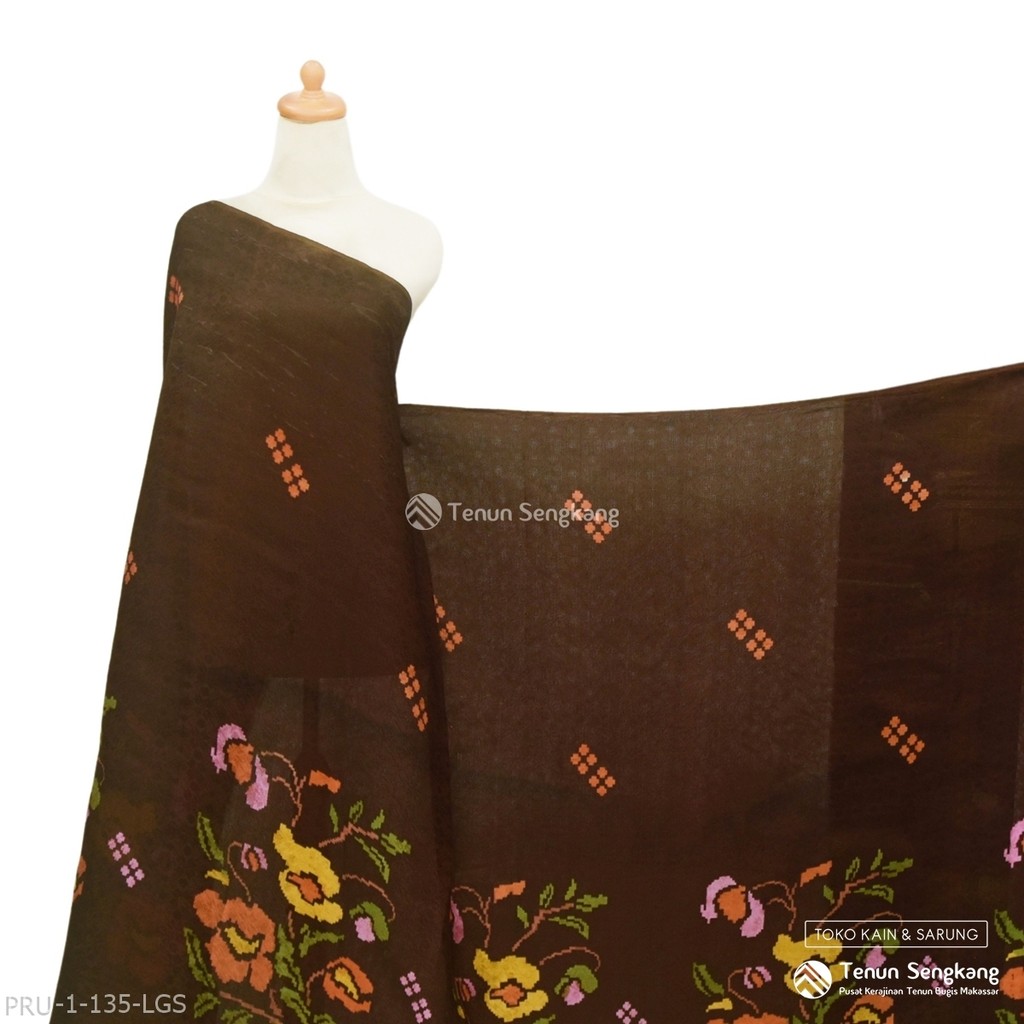 Kain Tenun Dobby Batik Mptif Bunga Lagosi Bugis Makassar Cokelat Tua - Tenun Sengkang PRU-1-135-LGS 