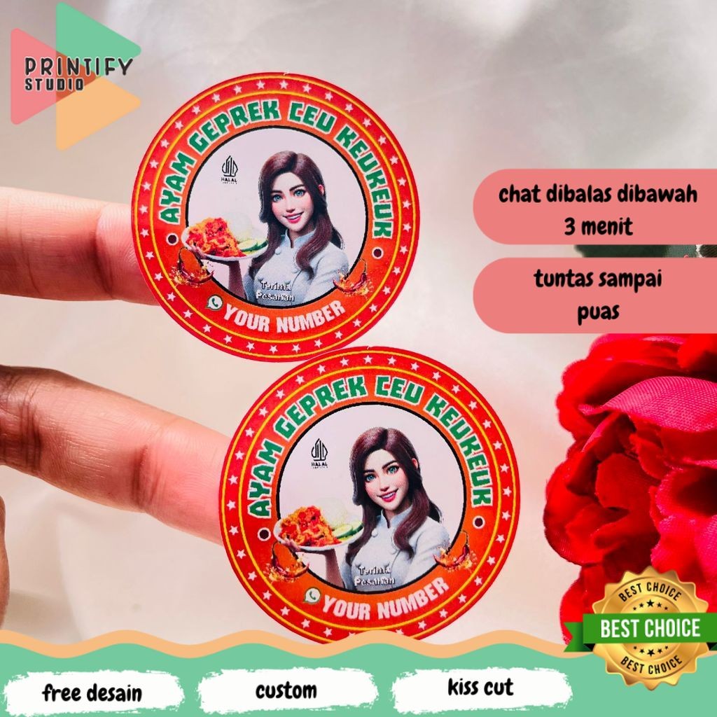 

Printify 5-8 Ready Stiker Label Makanan Berat Ayam Geprek Goreng Sticker Bulat Free Desain Custom