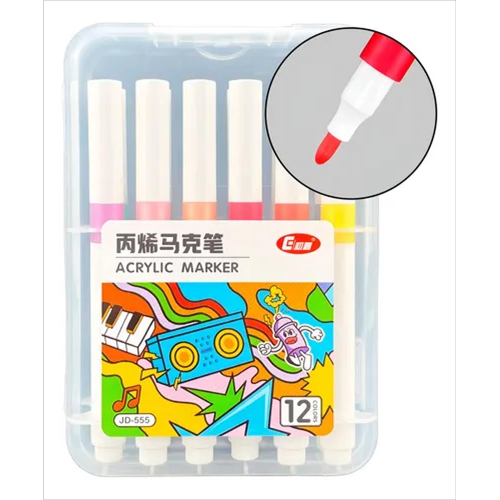 

Acrylic Markers Set Isi 12 Warna / Spidol Akrlik 12 Pcs / DIY Painting Warna Highlight