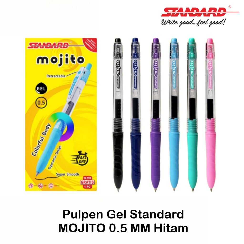 

Pulpen Gel Standard Mojito 0.5 mm Hitam (1 pcs) - Bolpen Gel Pen Pena Gel Hitam 0.5 mm