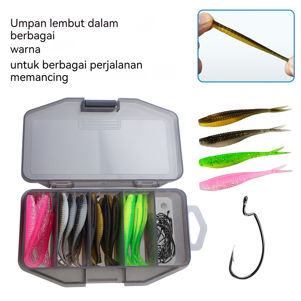 61 Pcs Umpan Soft Lure 1 Set Box, Umpan Pancing Tiruan Bentuk Umpan Pancing Tiruan Bentuk Ikan Bahan