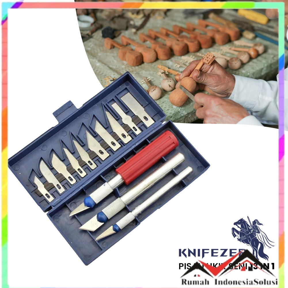 

- KNIFEZER Set Pisau Ukir Seni 13 in 1 Crafting Knife 3 Handle - A-003 -