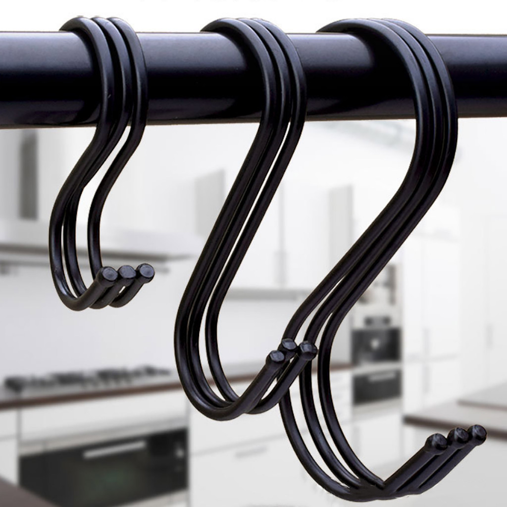 

10/6/2pcs Kitchen Hooks Hanging Metal Hook Black/silver Stainless steel closet organizer handbag holder useful Kitchen tools