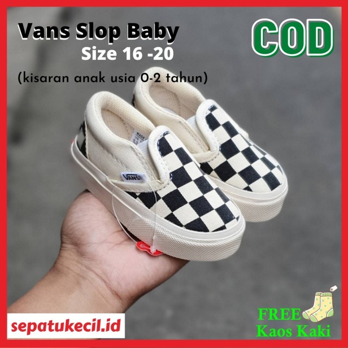 ✨LARIS✨ -Sepatu Bayi Laki-laki Vans Baby SLip On Catur Cream Bahan Kanvas - 19