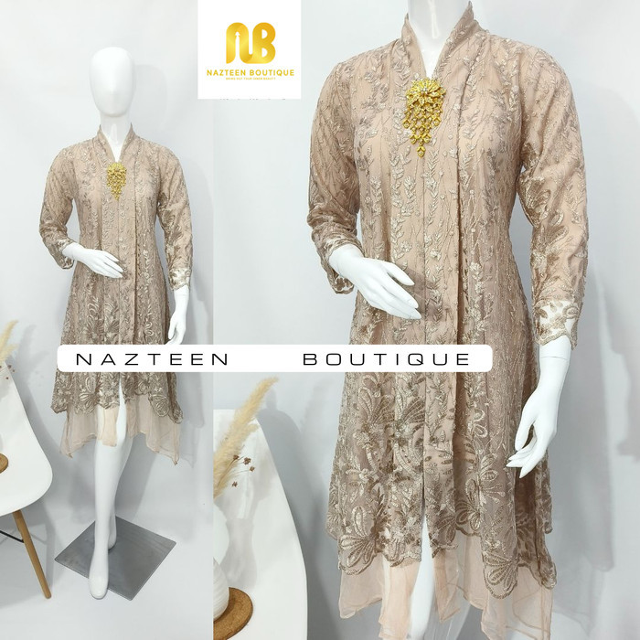✨LARIS✨ -Midi Dress Kebaya Wanita Modern Tunik Brukat Bahan Tille Full Furing - SILVER, Midi Dress X