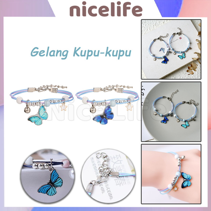 Gelang Biru Kupu-kupu Liontin / Gelang Bintang / Gelang Tali Korea Couple Colorful Untuk Wanita