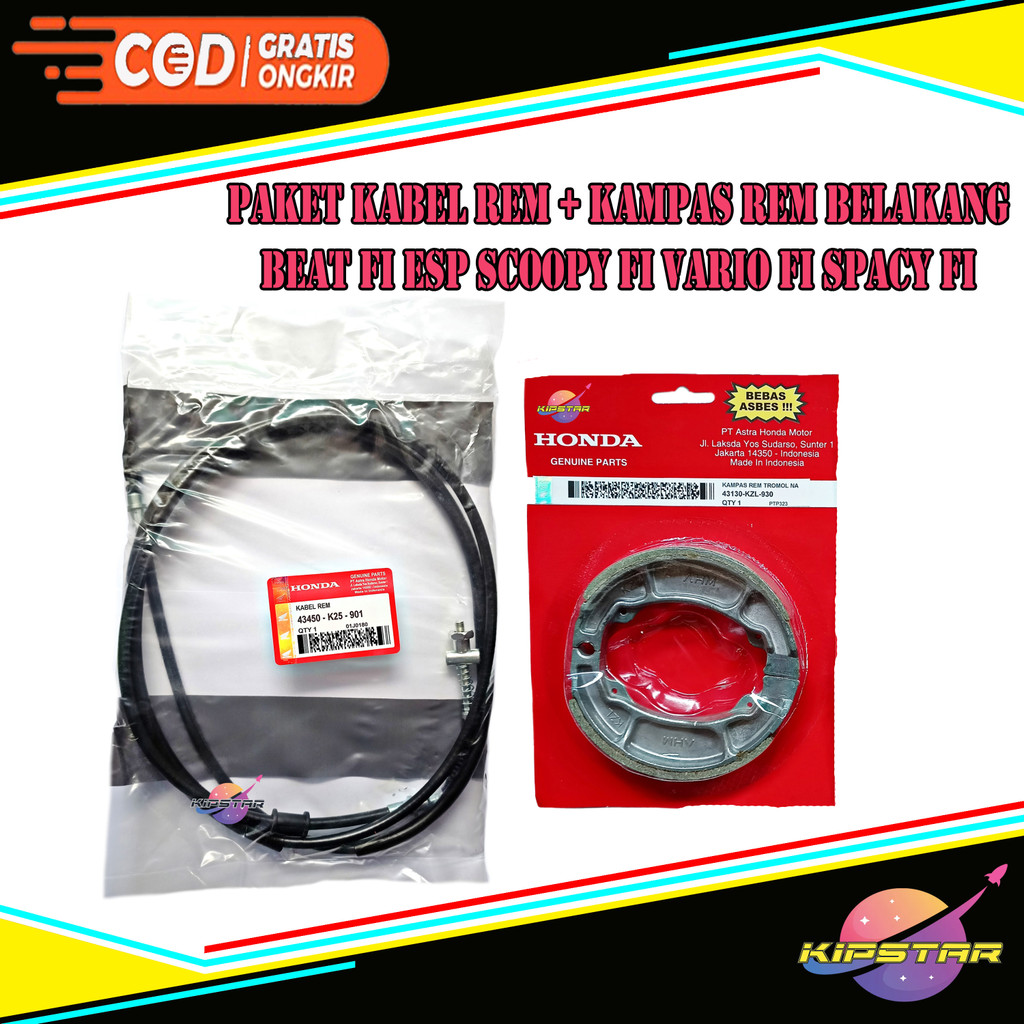 PAKET KABEL REM + KAMPAS REM BELAKANG BEAT FI ESP SCOOPY FI VARIO FI SPACY FI / KABEL REM BEAT FI / 