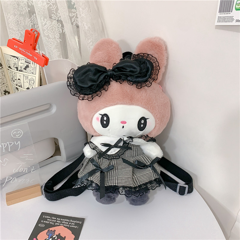 Sanrio Kuromi Melody Plush Doll Backpack New Cute Skirt Kuromi Doll Bag Cartoon Soft Bag Girl Lolita