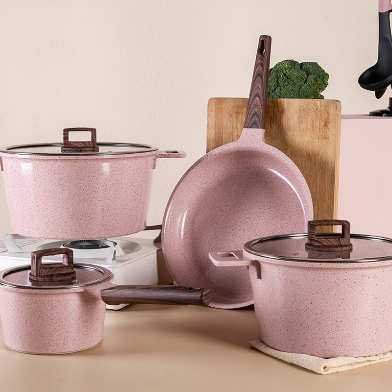 Pink Kitchen Cookware Bevel Ceramics Glaze Two-ear Stockpot Soup Pot Household Cooking Non-stick Mul