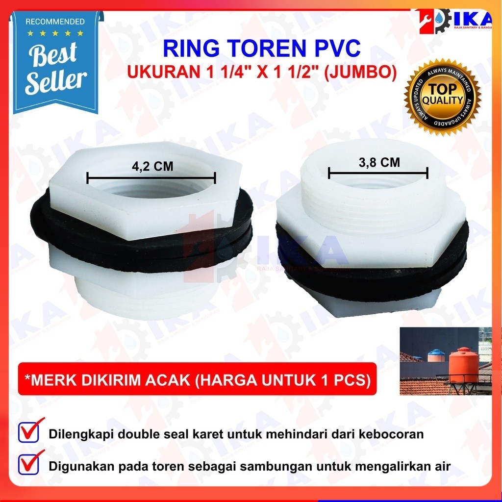 RING TOREN 1 1/2" X 1 1/4 " PVC Karet / Mur Toren / Mur Tandon. Warna Putih 1 1/4 x 1 1/2 / Mur Tore