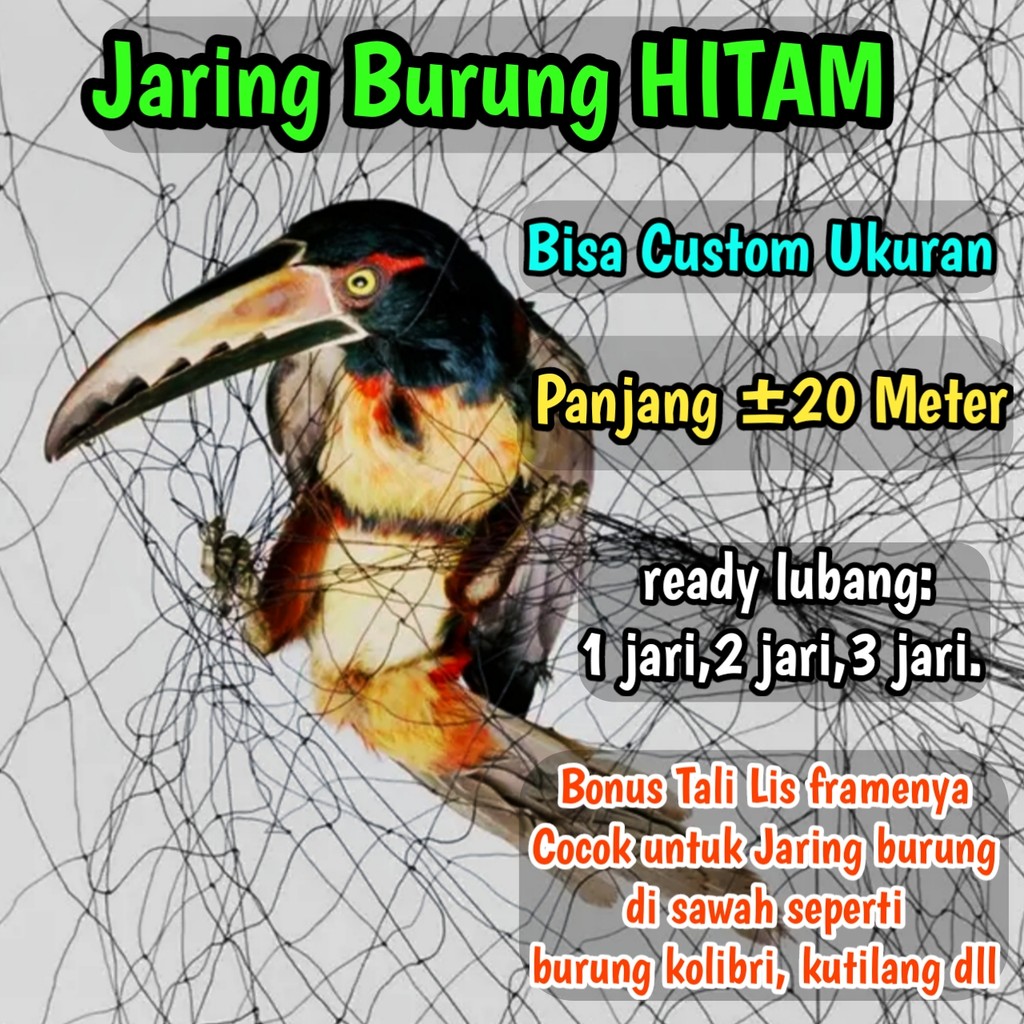 jaring burung Sawah Lubang Kecil Panjang 25 meter warna hitam