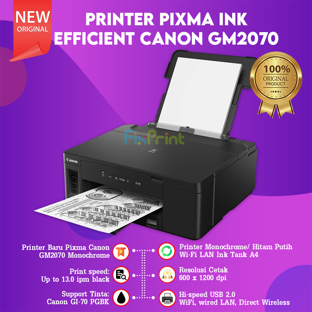 FixPrint Printer Canon PIXMA Ink Efficient GM2070 Wireless Duplex Tinta GI70