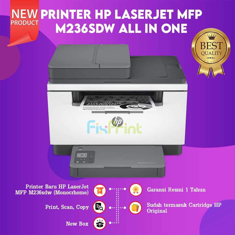 FixPrint Printer HP LaserJet MFP M236sdw Monochrome ADF Duplex Print Scan Copy WiFi A4 (9YG09A)