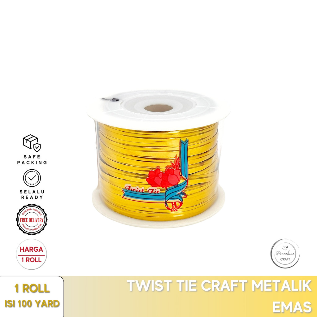 

DIY Tali Kawat Metalik 1 Roll 100 Yard Gold Twist Tie Metalic Plastik Art Craft Kraft Kerajinan Tangan Pita Pengikat Souvenir Kado Bingkisan Gold Parcel Parsel Hang Tag